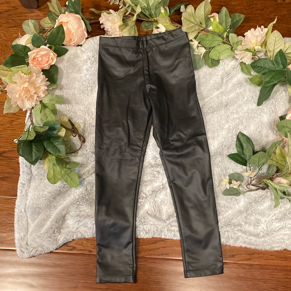 H&M faux black leather leggings, size 6 girls